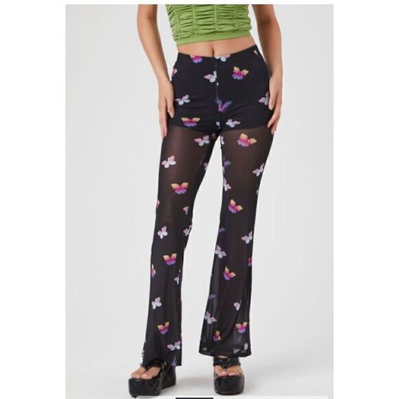 Forever 21 Sheer Mesh Butterfly Flare Pants (XXL) - Picture 1 of 10